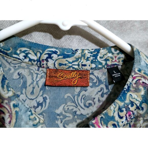 Scully Women's Sz L SemiSheer blouse top 3/4 Sleeve, Hi-lo - Picture 3 of 3